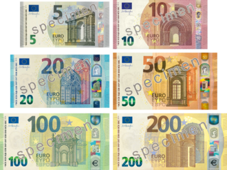 Euro banknotes and coins